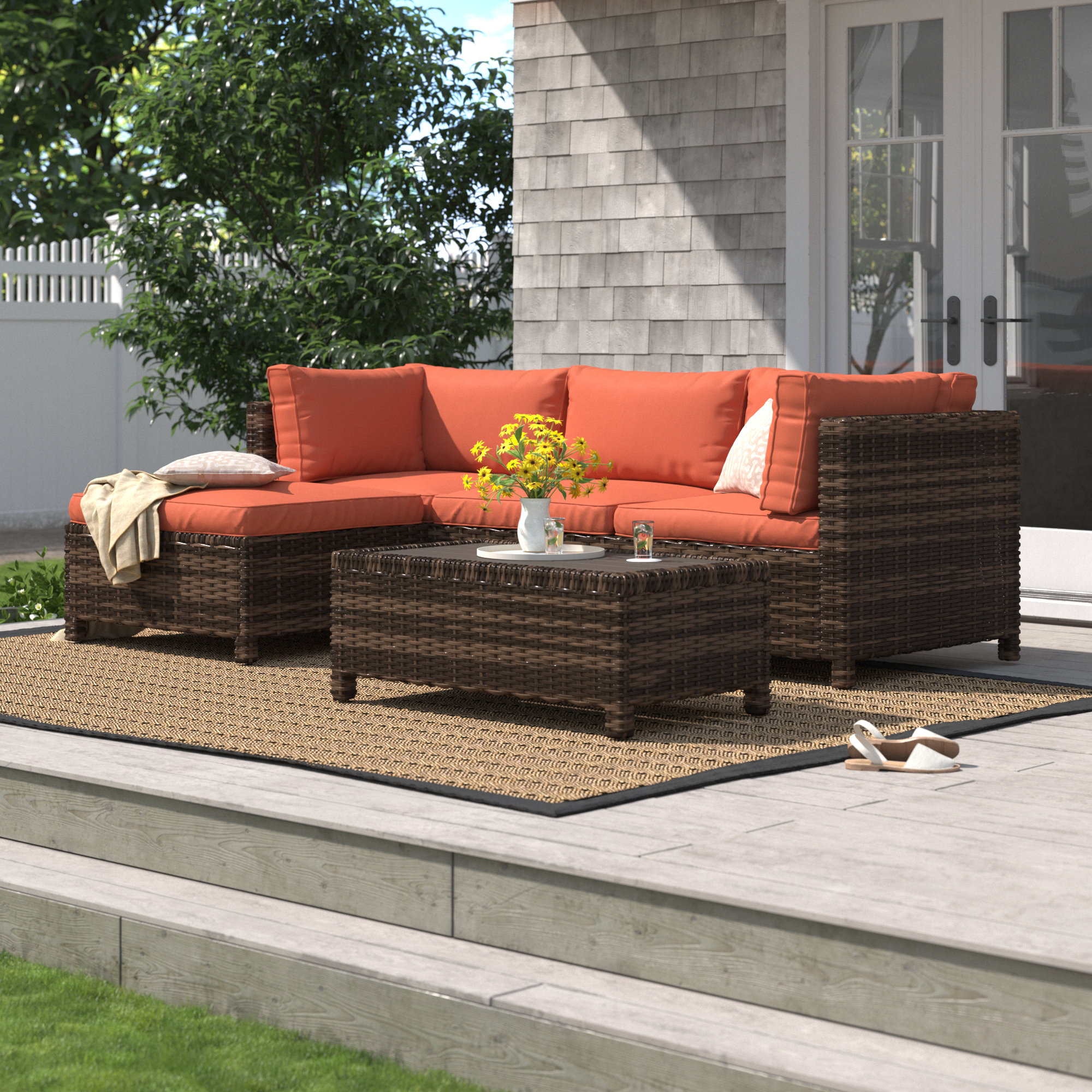 Sol 72 Outdoor Parkhurst 3 Person Rattan Sectional Outdoor Seating Group with Cushions Reviews Wayfair